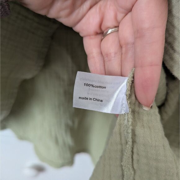 Astrologie Green Cotton Gauze Long Sleeve Top | Women’s Large - Picture 3 of 4